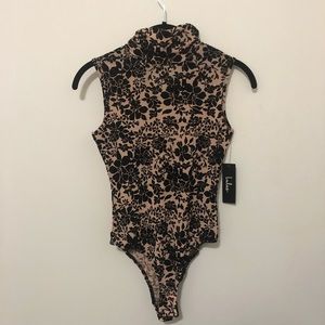 light pink and black mesh high neck bodysuit